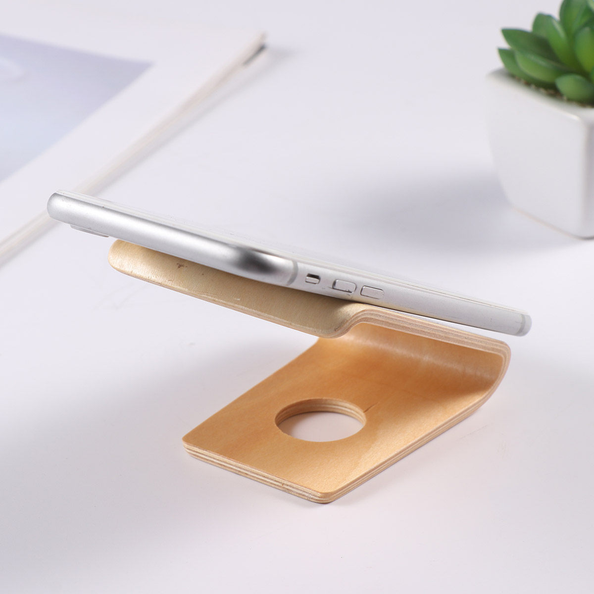 Desk Phone Stand - Portable Wooden Mobile Phone Stand Basswood